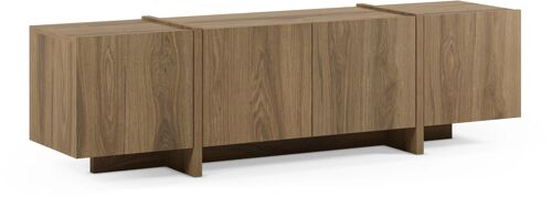 Meuble TV VOLIA Japandi 180 cm 4 portes finition chêne foncé