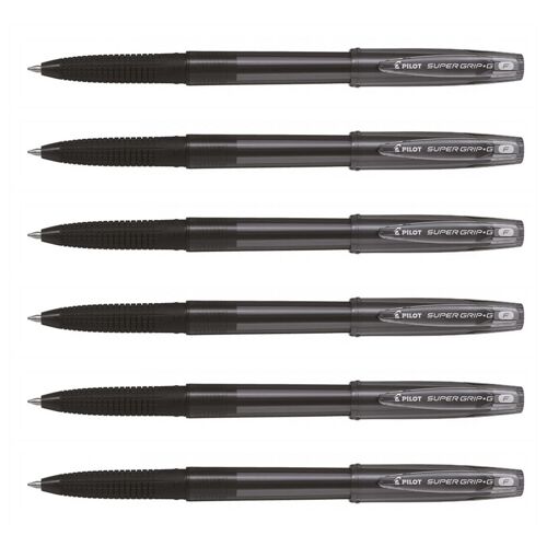 Pilot Lot De 6 Stylos À Bille Super Grip G Pointe Fine À Capuchon Noir