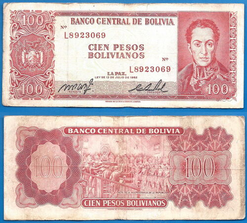Bolivie 100 Pesos Bolivianos 1962 Serie L Peso Boliviano Bolivia Amerique Sud Billet