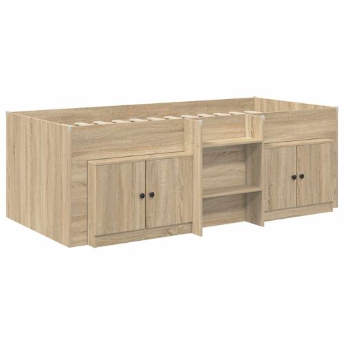 vidaXL Cadre de lit en loft avec armoire avec porte 3 pcs Chêne Sonoma