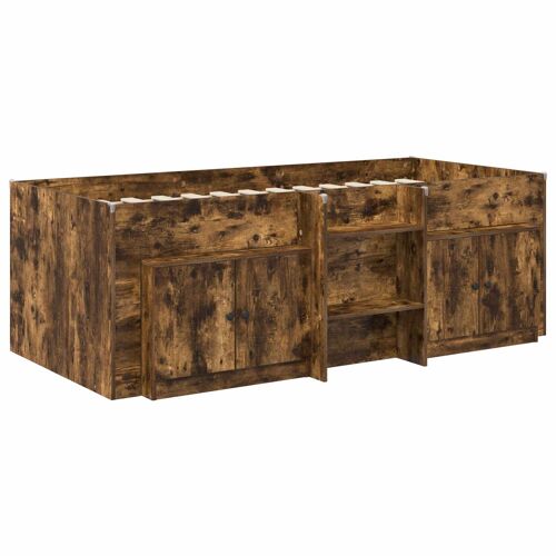 vidaXL Cadre de lit en loft avec armoire avec porte 3 pcs Chêne fumé