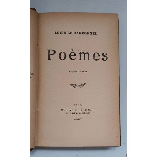 Louis Le Cardonnel. Poèmes. 9e Édition. Mercure De France 1925