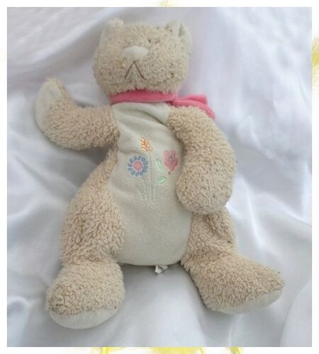 Doudou Peluche Ours Bouclette Beige Blanc Fleurs Echarpe Rose Bengy