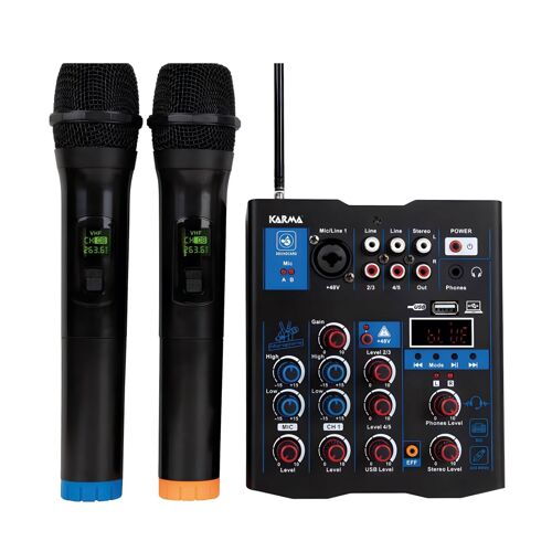 KARMA MXW 5 - Table de mixage audio 5 canaux avec 2 microphones sans fil VHF, Bluetooth et DSP 16 effets