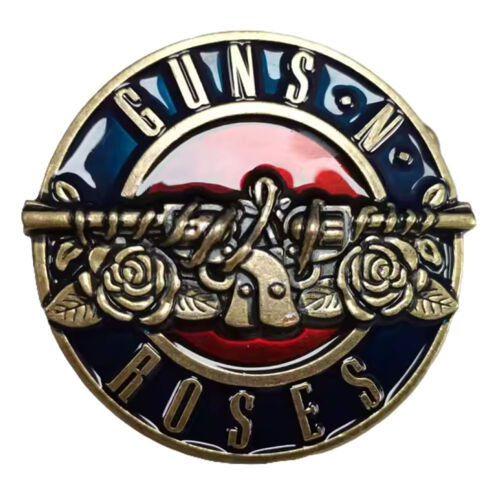 Boucle De Ceinture Guns N' Roses Logo Classique Bleu Rouge Et Or