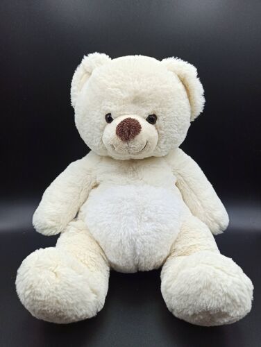 Grosse peluche doudou - ours blanc crème - Nicotoy simba toys - assis - nez marron - env. 27 cm (assis)