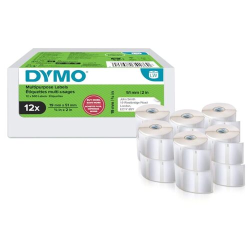 DYMO - Adhésif - blanc - 19 x 51 mm 500 étiquette(s) (12 rouleau(x) x 500 étiquettes multi-emploi