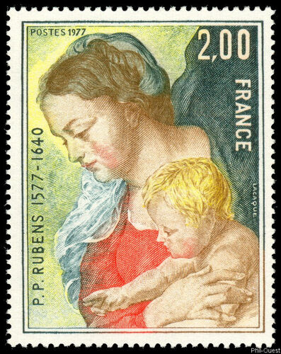 Art : Tableau : La Vierge À L'Enfant" 400ème Anniversaire De Rubens Année 1977 N° 1958 Yvert Et Tellier Luxe