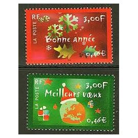 "Bonne Année" Et "Meilleurs Voeux" Cristaux Et Boule De Neige La Paire Année 2000 N° 3363 3364 Yvert Et Tellier Luxe