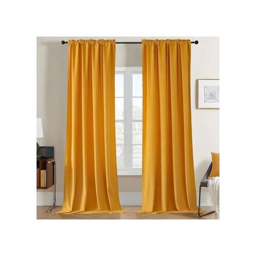 Lot De 2 Rideaux Occultants Thermiques Joydeco En Velours 220 X 140 Cm, Orange, Occultation 80-90%, Atténuation Du Bruit