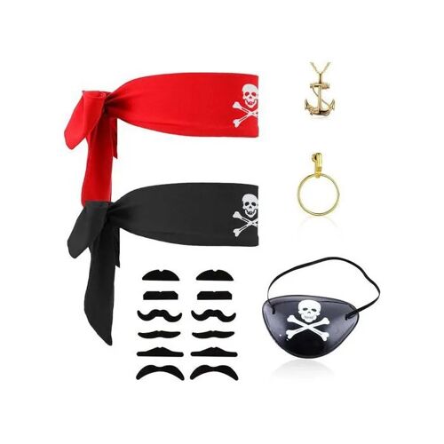 Ensemble Déguisement Pirate Skhaovs 6 Pièces Vintage : 2 Foulards Tête, Bandeau ?il, Boucle D¿Oreille Anneau Doré, Collier