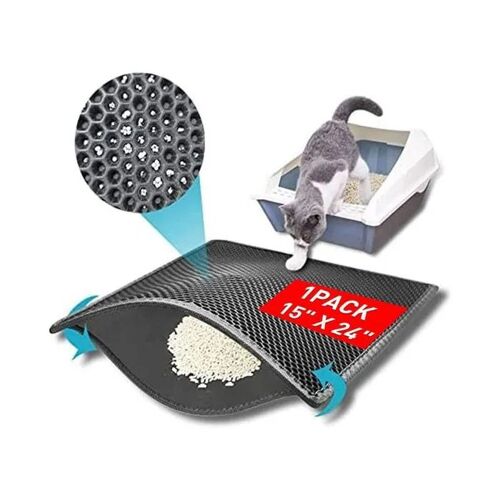 Tapis Sous La Litière En Silicone Antidérapant Imperméable Gris 61x38 Cm Pour Chat, Tapis De Sol Anti-Gravier Pliable, Entretien