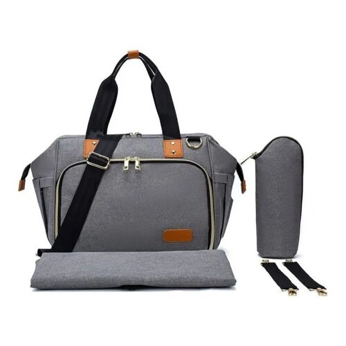 Sac À Langer 3 En 1 Axcone Imperméable Avec Matelas À Langer Portable, Organisateur Poussette, Polyester Gris, 3 Poches