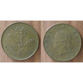 Italie 20 Lire 1958 Piece Feuille De Chene Lires Italia Italy