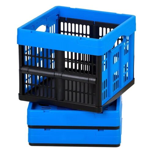 Lot de 3 Caisses Pliables en Plastique de 25 L-Duoku-avec Poignées Pratiques, Idéal pour le Rangement à la Maison, Bleu et Noir