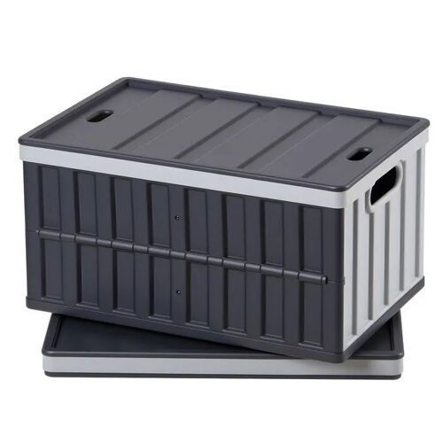 Caisse Plastique Pliable-Duoku-avec Couvercle 65 L, Lot de 2, Bac de Rangement Pratique et Empilable, Noir et Gris