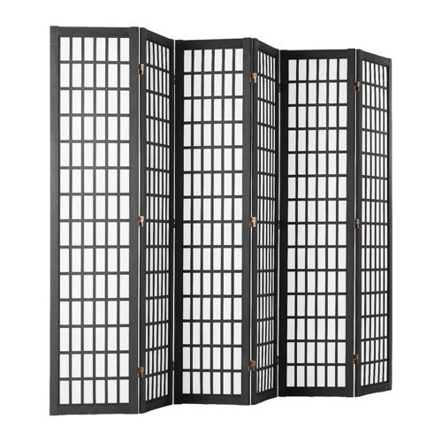 Cloison Japonaise à 6 Panneaux-Duoku-Séparateur de Pièce en Bois Pliable, Écran de Confidentialité pour Maison, Noir