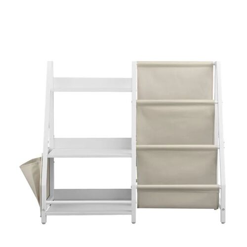 Organisateur de Jouets-Duoku-pour Tout-petits, Bibliothèque à 3 Niveaux avec Étagères et Sac de Rangement, Blanc