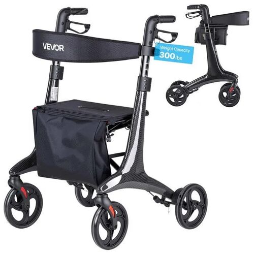 Déambulateur Pliable À 4 Roues Conçu -Duoku-Pour Les Seniors-Avec Une Capacité De Charge De 136 Kg-Noire