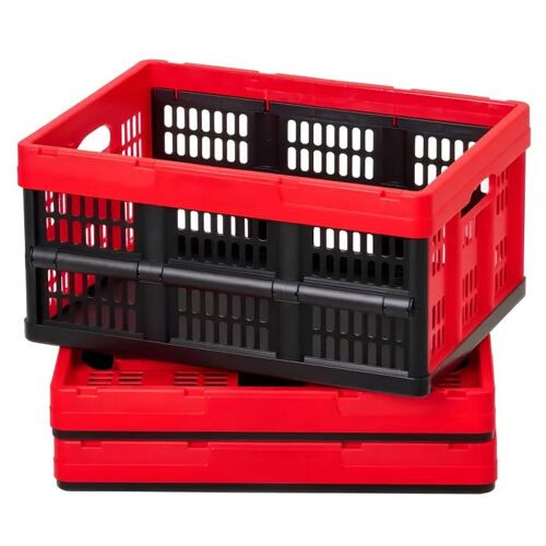 Lot de 3 Caisses Pliables en Plastique de 32 L-Duoku-avec Poignées Pratiques, pour le Camping ou les Courses, Rouge et Noir