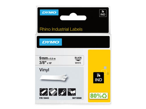 Ruban compatible DYMO 18443 - Vinyle, largeur: 9 mm, longueur: 5,5 m, blanc