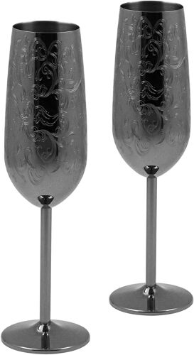 Sky Fish - Lot 2 Flutes A Champagne Plaqué Noir En Acier Inoydable - 200 Ml