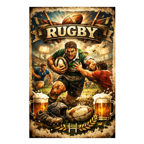 Plaque métal aluminium rugby 30,5 × 20 cm
