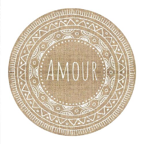Set De Table Rond Amour En Toile De Jute 38 Cm