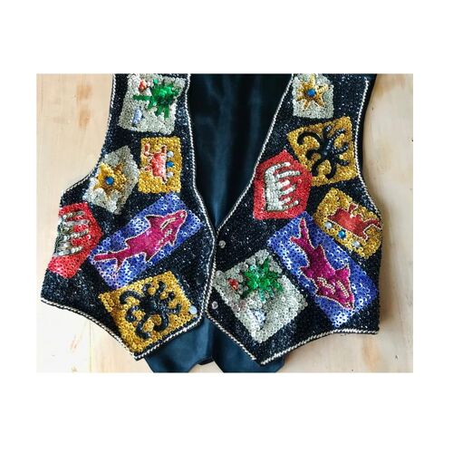Veste A Sequins Brodé Gilet Paillette Bolero Coloré Taille M Jacket Strass Spenceur Brillant Pierres Couleur Boutonnage Pression Fermoire Pour Look Oriental Exotic Tenue Soirée Cocktail Chic Fantaisie