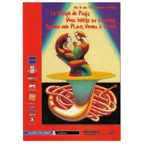 Carte Postale La Mairie De Paris Vous Invite Au Concert , Prenez Une Place , Venez À Deux Du 9 Au 18 Janvier 1998