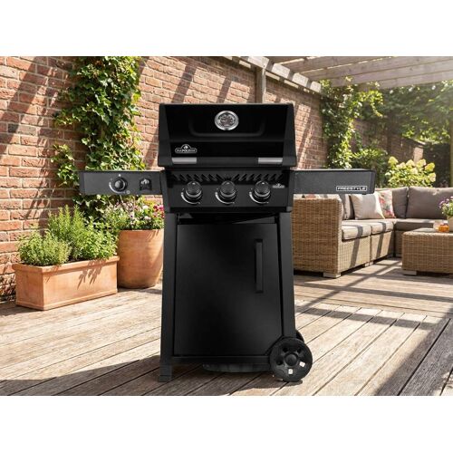 Barbecue gaz Freestyle 365 noir 3 brûleurs et 1 réchaud latéral, avec porte et brûleurs inox - Napoléon