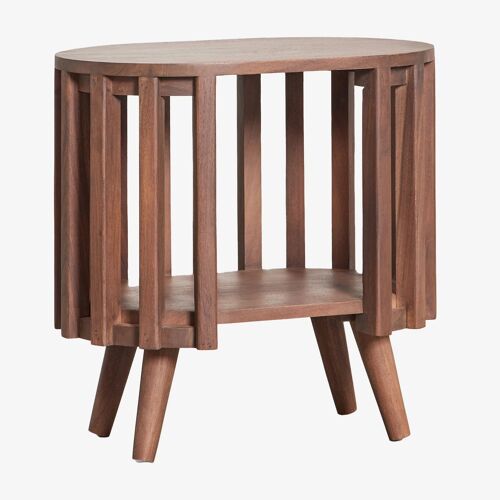 Pack de 2 tables de chevet ovales 50x35 cm en bois d'acacia Dragor Brun Acacia foncé