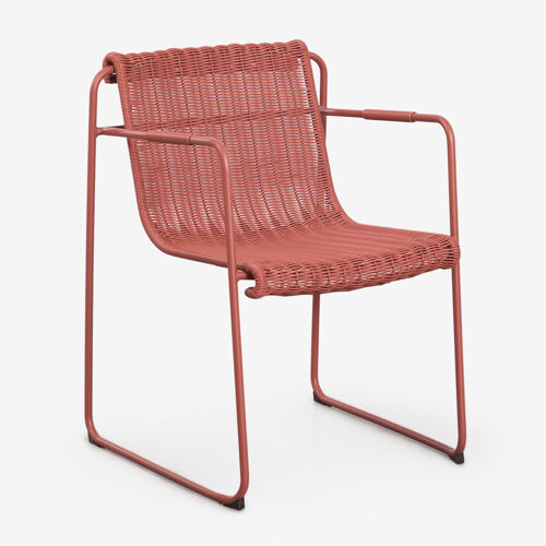 Chaise de salle à manger empilable avec accoudoirs en rotin synthétique et acier Revia Terracota