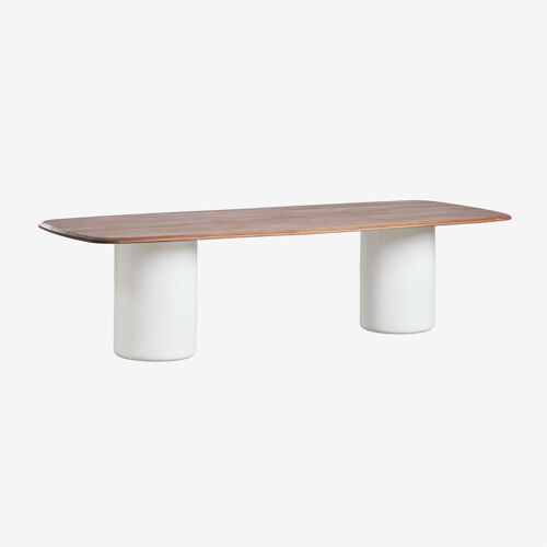 Table à manger rectangulaire 270x110 cm en bois d'acacia Leighton Brun Acacia foncé Blanc brillant