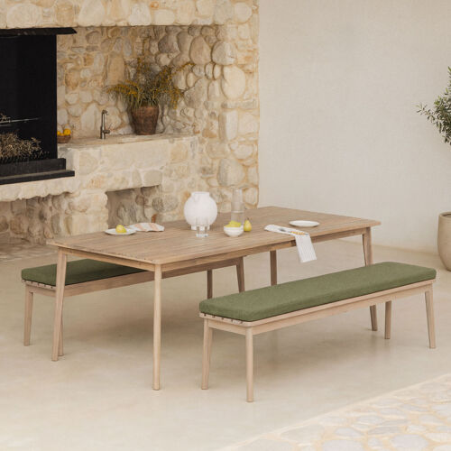 Set De Table Rectangulaire 180x90 Cm Et 2 Bancs De Jardin En Bois D'acacia Kaela Acacia Marron Clair