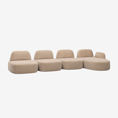 Canapé modulable avec chaise longue droite 4 pièces tapissé Giorgia