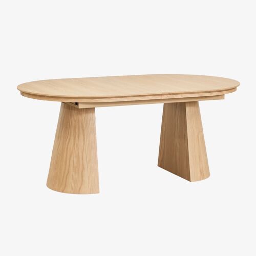 Table à manger ovale extensible 180-240x105 cm en MDF et placage chêne Montana Bois Naturel