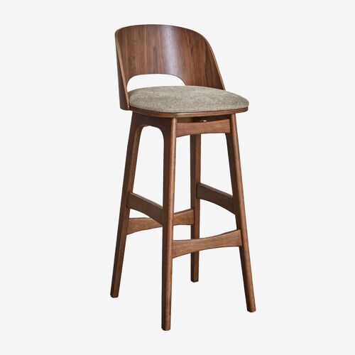 Tabouret haut Juna en bois et tissu d'ameublement Bois Foncé ¿75 cm