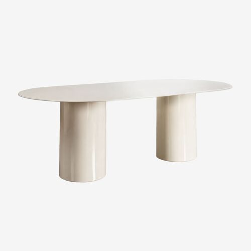 Table à manger ovale 220x110 cm en verre trempé et MDF Asgri Tapioca Beige
