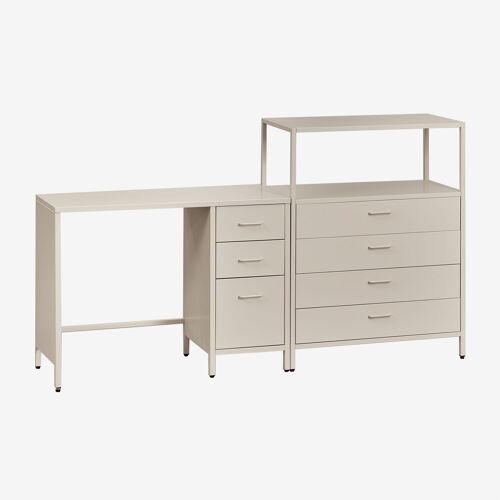 Ensemble de bureau avec tiroirs et caisson en acier Janine Tapioca Beige