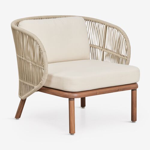 Fauteuil en bois d'acacia et corde tressée Capri Beige Crème