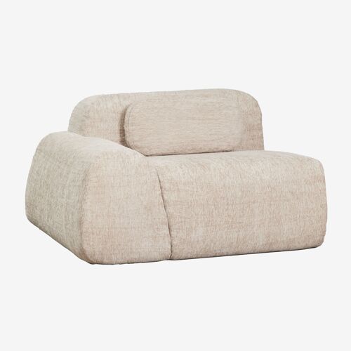 Module d'angle gauche avec accoudoir pour canapé modulaire en chenille emballé sous vide Merida