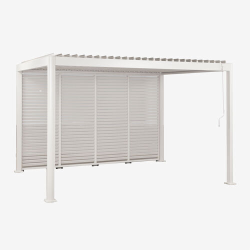 Pergola Bioclimatique En Aluminium Avec Lames Et Panneau Latéral Druvia Blanc Gardenia