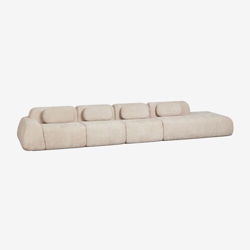 Canapé d'angle modulaire 4 pièces avec méridienne droite en chenille emballé sous vide Merida