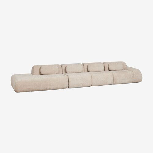 Canapé d'angle modulaire 4 pièces avec méridienne gauche en chenille emballé sous vide Merida