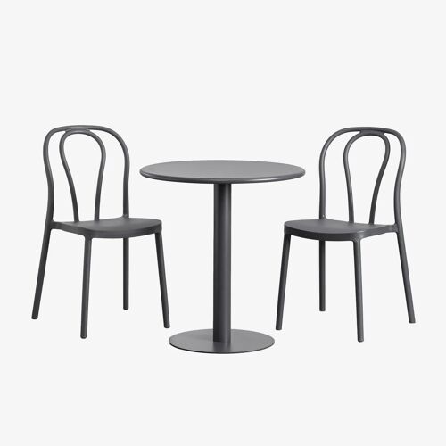 Ensemble Table Ronde Ø70 Cm Et 2 Chaises De Jardin Mizzi Gris Graphite