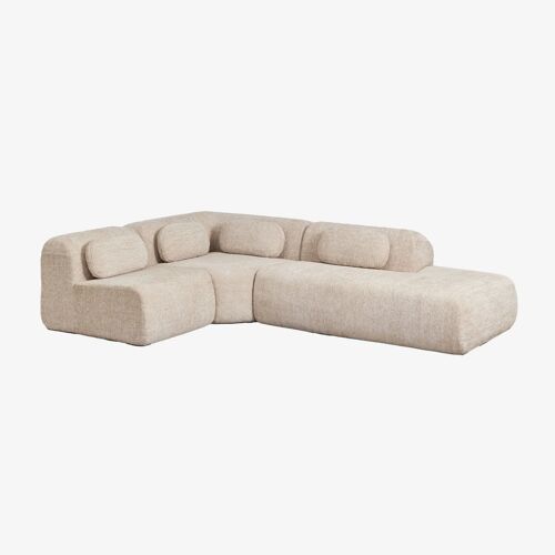 Canapé d'angle modulaire 3 pièces avec méridienne droite en chenille emballé sous vide Merida