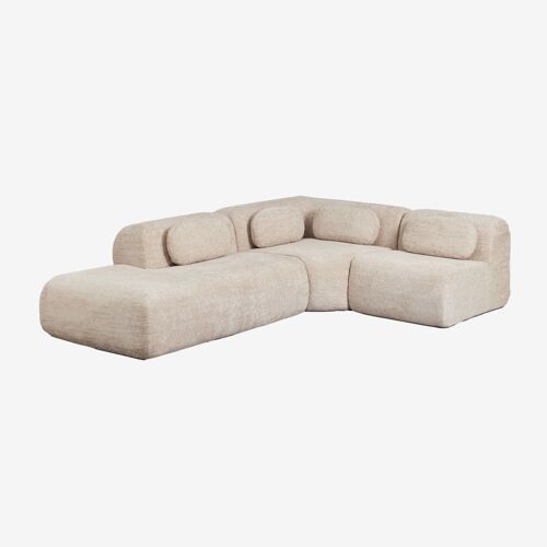 Canapé d'angle modulaire 3 pièces avec méridienne gauche en chenille emballé sous vide Merida