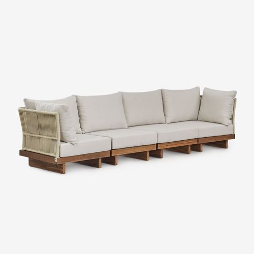 Canapé modulable Dailin 4 pièces avec 2 fauteuils d'angle en bois d'acacia Brun Acacia