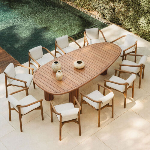Ensemble Table Ovale ¿¿260 Cm Ginara Et 10 Chaises De Jardin En Bois D'acacia Elmina Brun Acacia